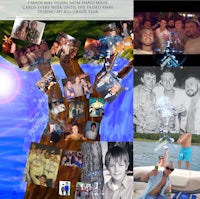 a collage of pictures of people on a boat