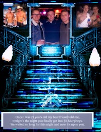 a photo of a group of people posing in front of a staircase