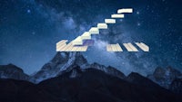 an image of a piano with a mountain in the background
