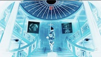 an image of a staircase with a statue on it